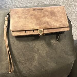 Brown Faux Leather Wristlet Wallet